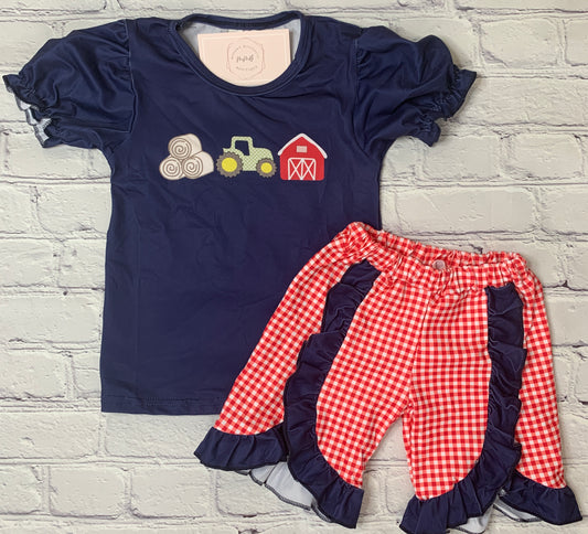 Navy & Red Farm Trio Girl Set