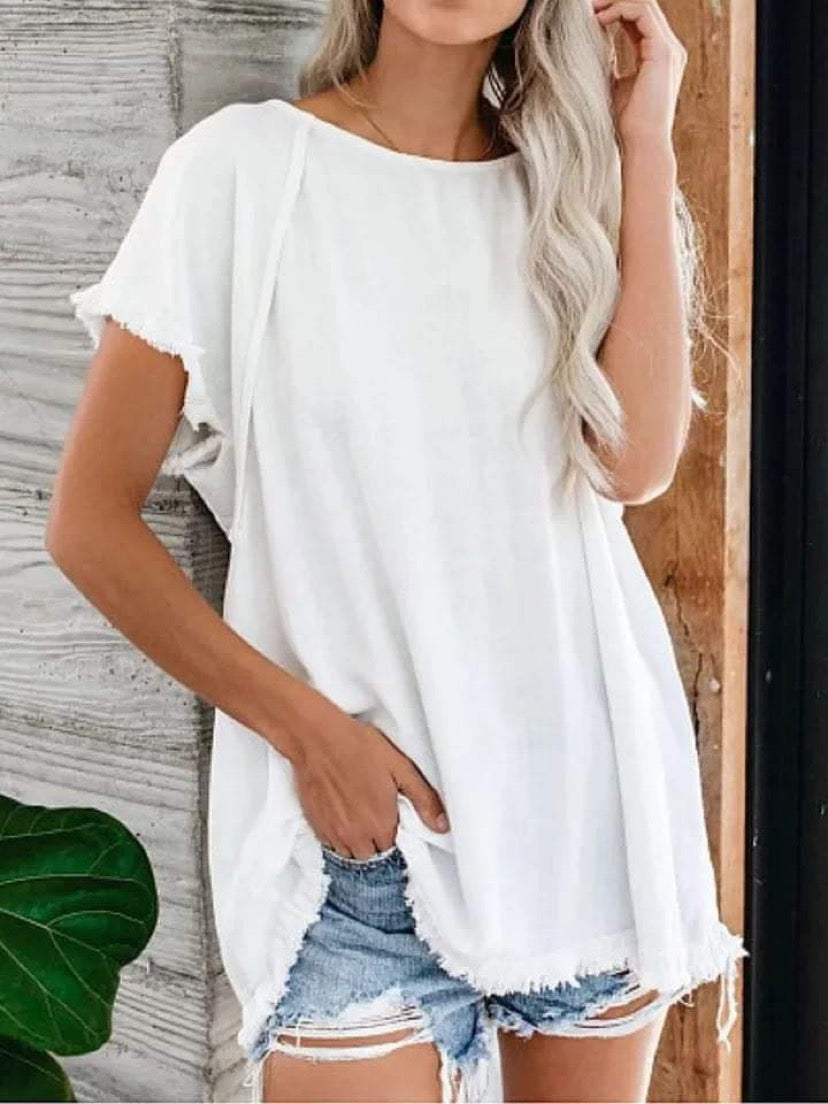 White Fringe Top