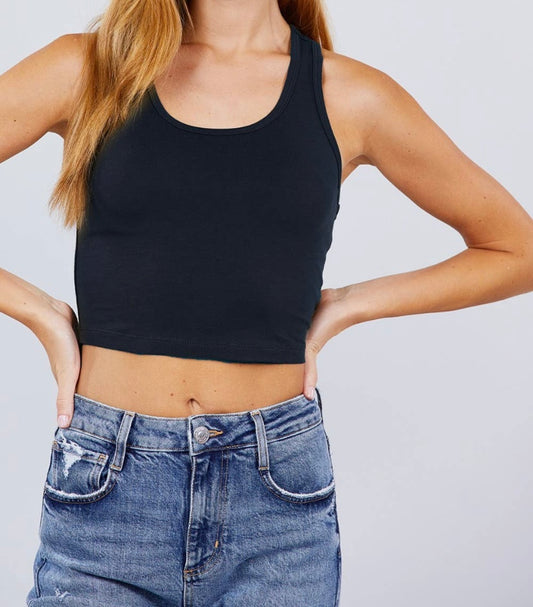 Jessica Jersey Crop Tank- Navy