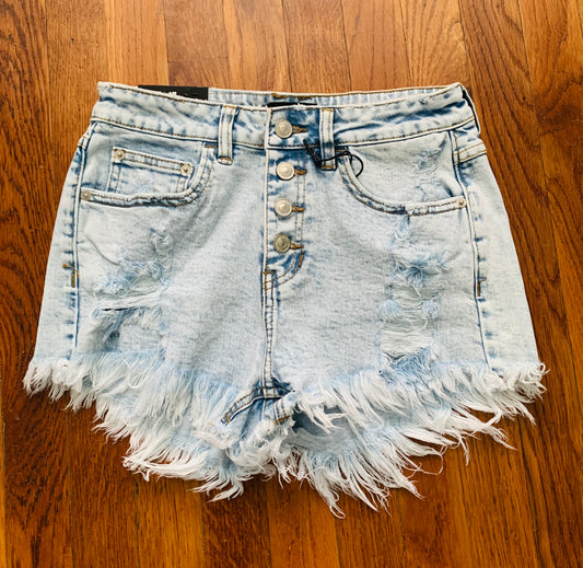 Light Wash Button Fly Denim Shorts